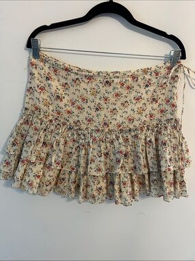 Rugby Ralph Lauren Cream Floral Tiered Ruffle Mini Skirt 100% cotton